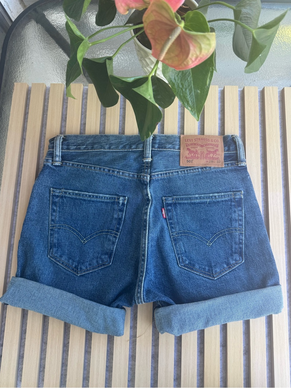 Levi's Blue Rolled Cuff Denim Shorts - Picture 2 of 4